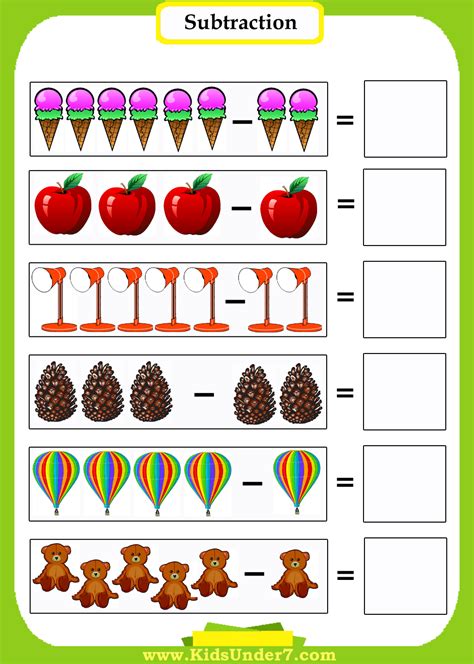 subtraction worksheets for kindergarten with pictures